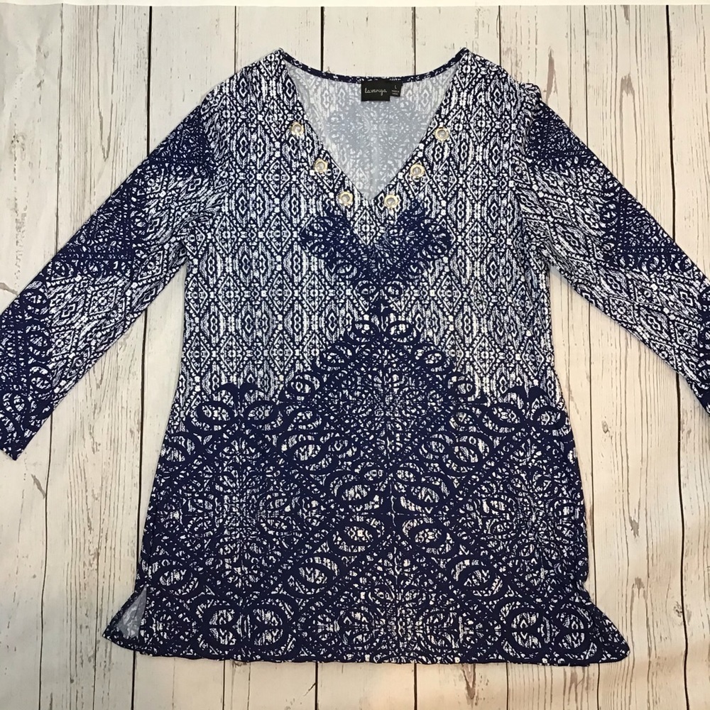 Lavanya Blue Embellished Long Sleeve Top Large